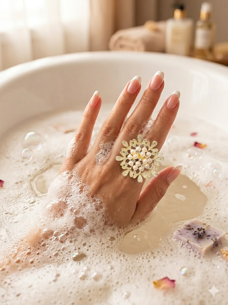 Bague Fleur Dorée Perles